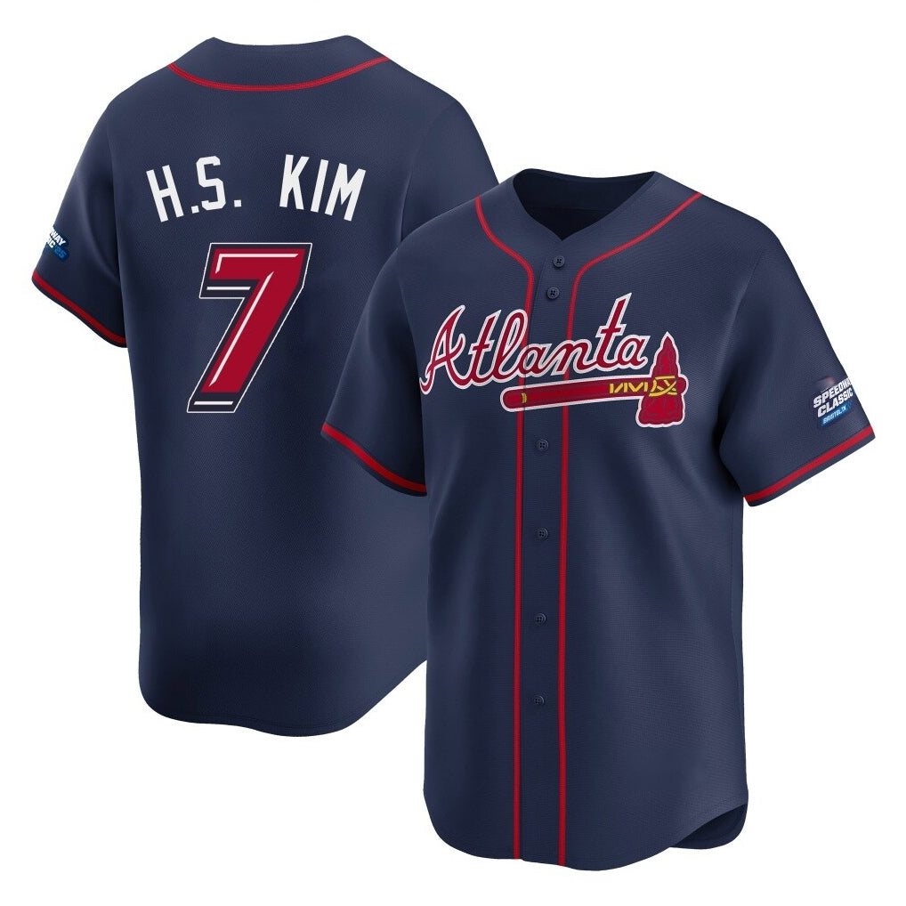 Atlanta Braves #7 Ha-Seong Kim Player Navy CONTON 2025 Speedway Classic Home Game Stitched Jerseys