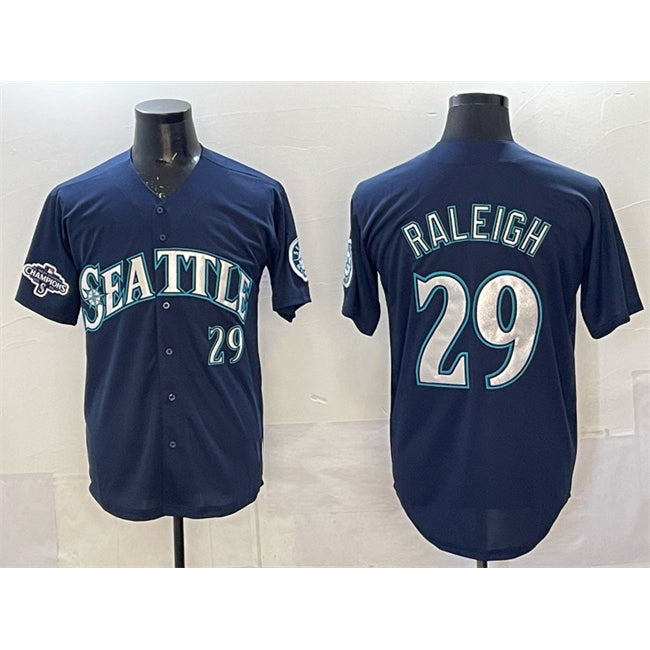 Seattle Mariners #29 Cal Raleigh Navy CONTON With 2025 AL West Division Champions Patch Limited Stitched jersey