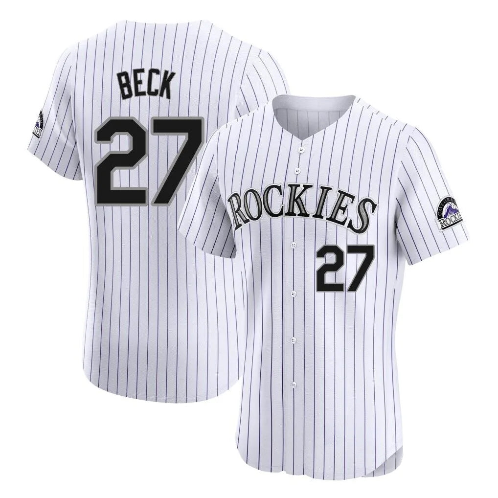 Colorado Rockies #27 Jordan Beck Player White CONTON Limited Elite Home Stitched Jerseys