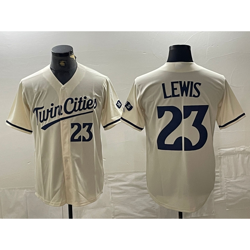 Minnesota Twins #23 Royce Lewis Number Cream CONTON Cool Base Stitched Jersey 2