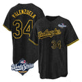 Los Angeles Dodgers #34 Fernando Valenzuela Player Black CONTON World Series Snake Skin City Game Home Stitched Jerseys