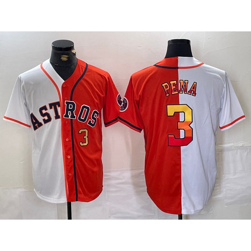 Houston Astros #3 Jeremy Pena Number White Orange CONTON Split Stitched Jersey 2