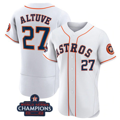 Houston Astros #27 Jose Altuve White CONTON 2022 World Series Champions Flex Base Stitched Jersey