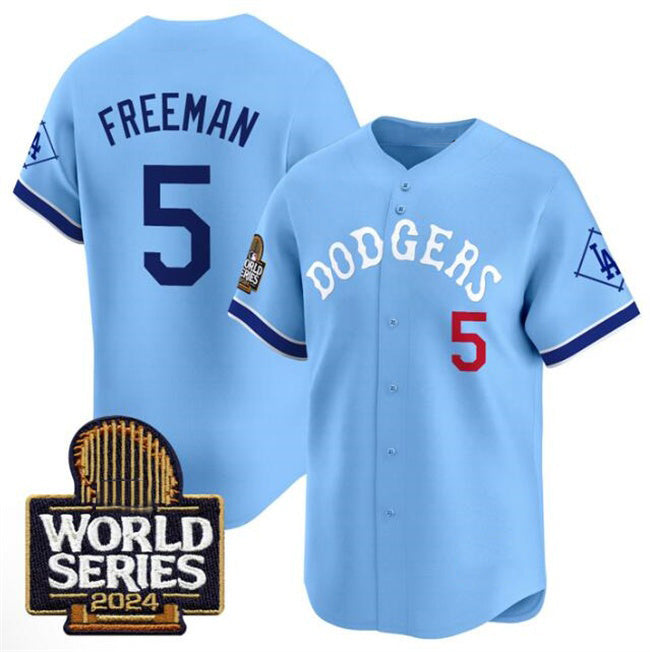 Los Angeles Dodgers #5 Freddie Freeman Blue CONTON With 2024 World Series Patch Vapor Premier Limited Stitched Jersey