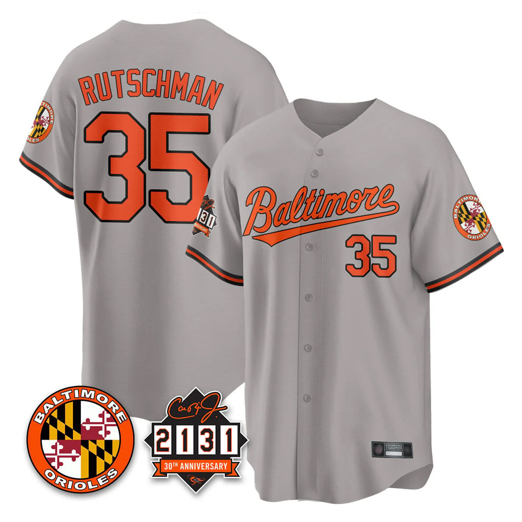 Baltimore Orioles #35 Adley Rutschman Player Gray CONTON 30th Anniversary of 2131 Home Game Stitched Jerseys