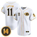 Cincinnati Reds #11 Barry Larkin Player White-Gold CONTON Vapor Premier Limited Home Stitched Jerseys