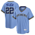 Milwaukee Brewers #22 Christian Yelich Player Light Blue CONTON Cooperstown Collection Game T-shirt Stitched Jerseys