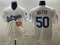 Los Angeles Dodgers #50 Mookie Betts White CONTON 2026 Gold Collection 9x & B2B Champs Patch Stitched Jersey