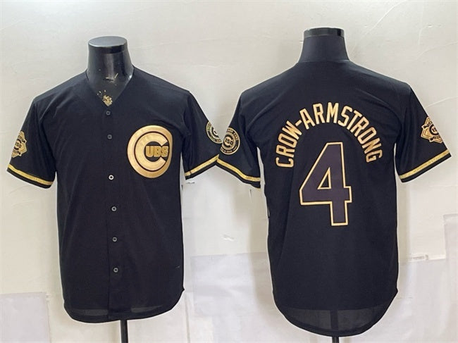 Chicago Cubs #4 Pete Crow-Armstrong Black Gold CONTON 150th Anniversary Patch Stitched Jersey