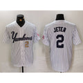 New York Yankees #2 Derek Jeter White CONTON Pinstripe Fashion Cool Base Jerseys 2