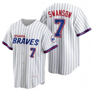 Atlanta Braves #7 Dansby Swanson White CONTON 2021 City Connect Stitched Jersey