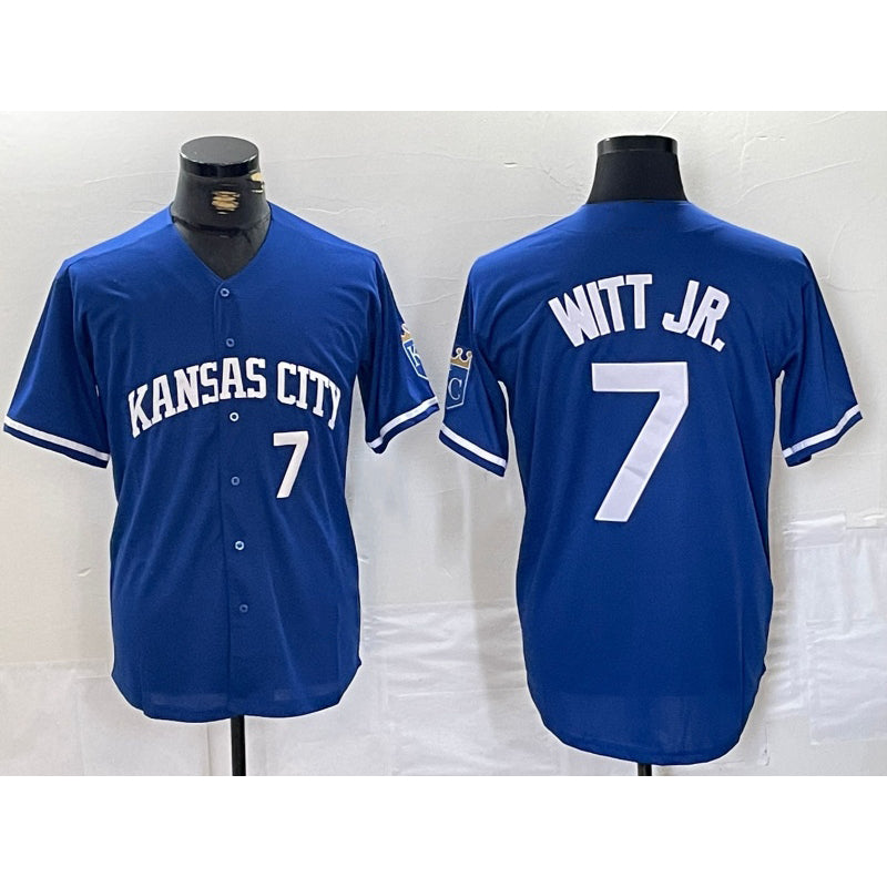 Kansas City Royals #7 Bobby Witt Jr Number Blue CONTON Cool Base Stitched Jersey