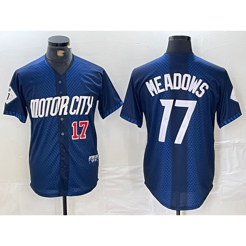 Detroit Tigers #17 Parker Meadows Number Navy CONTON 2024 City Connect Cool Base Limited Stitched Jersey