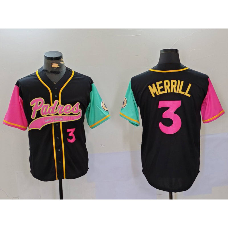 San Diego Padres #3 Jackson Merrill Number Black CONTON NEW 2023 City Connect Cool Base Stitched Jersey