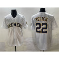 Milwaukee Brewers #22 Christian Yelich White CONTON Pinstripe 2025 With Patch Stitched Jersey
