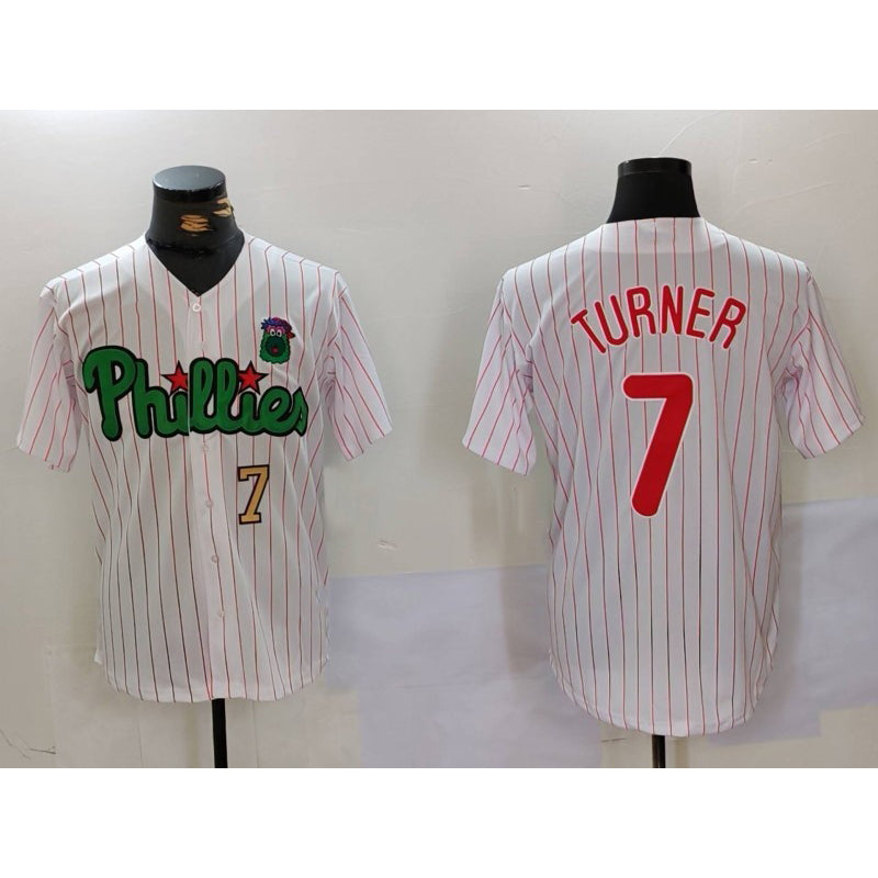 Philadelphia Phillies #7 Trea Turner White Green CONTON Cool Base Stitched Jerseys