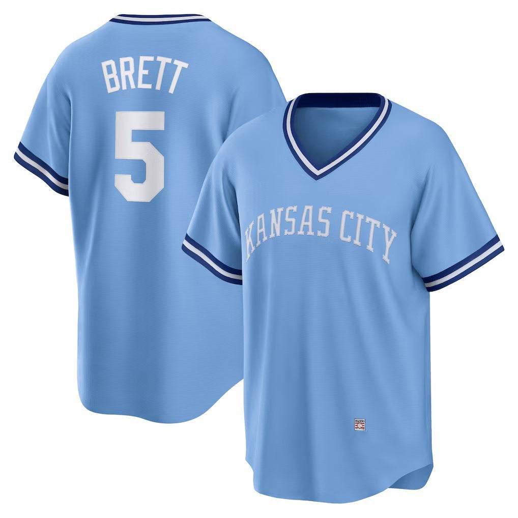 Kansas City Royals #5 George Brett Light Blue CONTON Road Cooperstown Collection Player Jersey