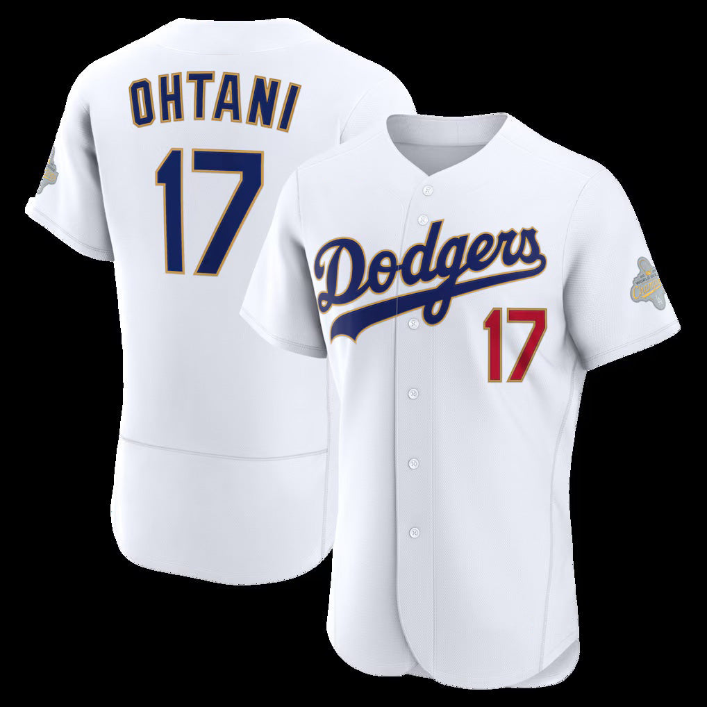 Los Angeles Dodgers #17 Shohei Ohtani White CONTON 2026 Gold Collection Authentic Jersey