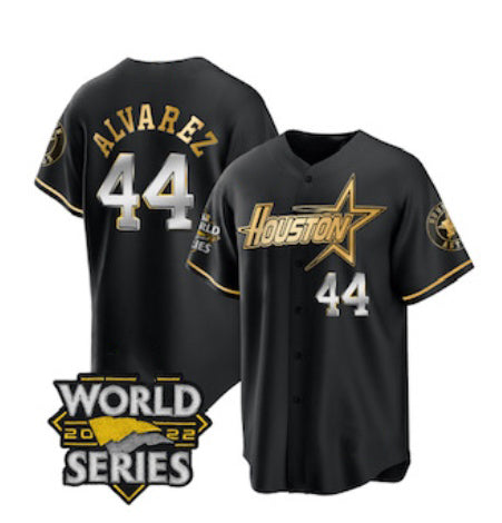Houston Astros #44 Yordan Alvarez Black Gold CONTON 2022 World Series Stitched Jersey