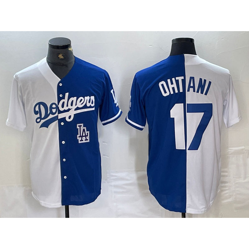 Los Angeles Dodgers #17 Shohei Ohtani White Blue CONTON Two Tone Stitched Jersey 2