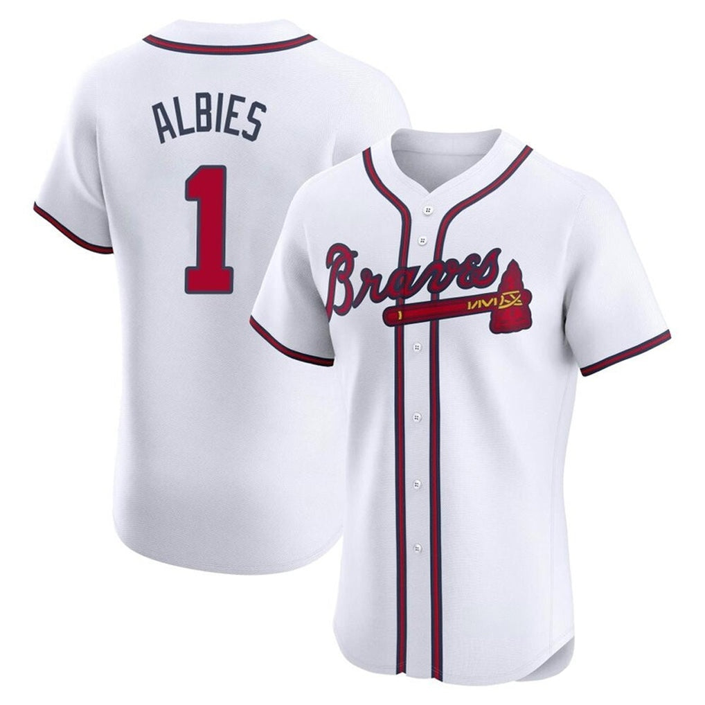 Atlanta Braves #1 Ozzie Albies Player White CONTON Limited Elite Home Game Stitched Jerseys