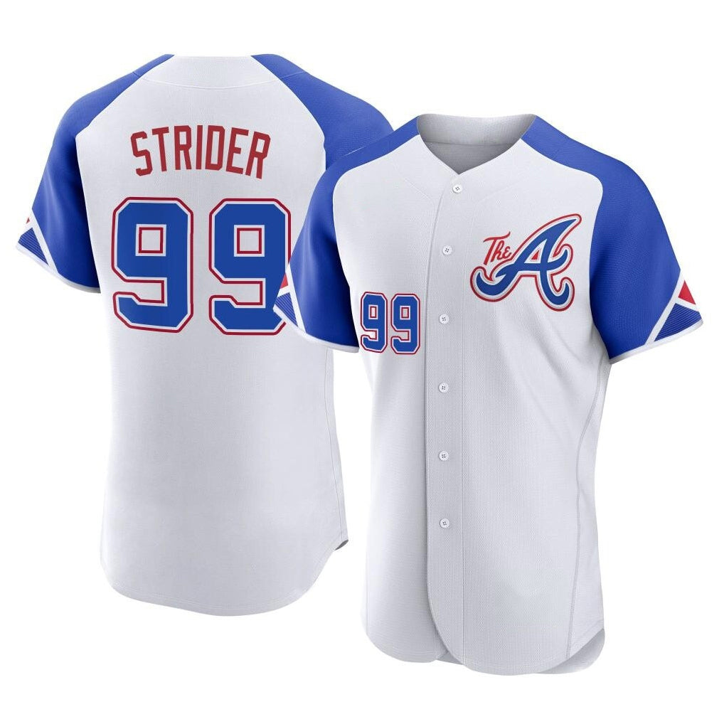 Atlanta Braves #99 Spencer Strider Player White CONTON City Connect Limited Elite Home Game Stitched Jerseys