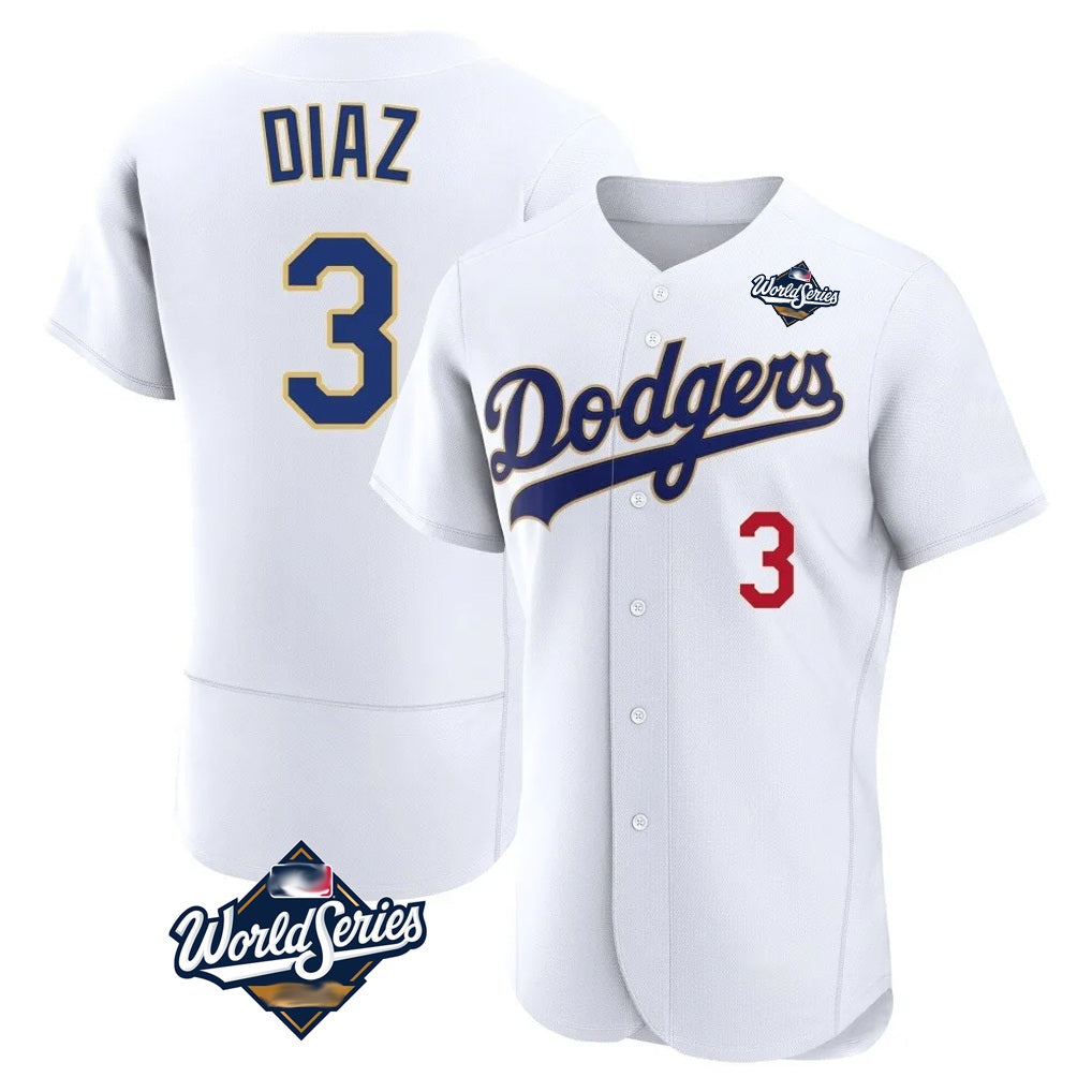 Los Angeles Dodgers #3 Edwin D¨ªaz Player Gold White CONTON World Series 2026 Collection Stadium Limited Elite Stitched Jerseys