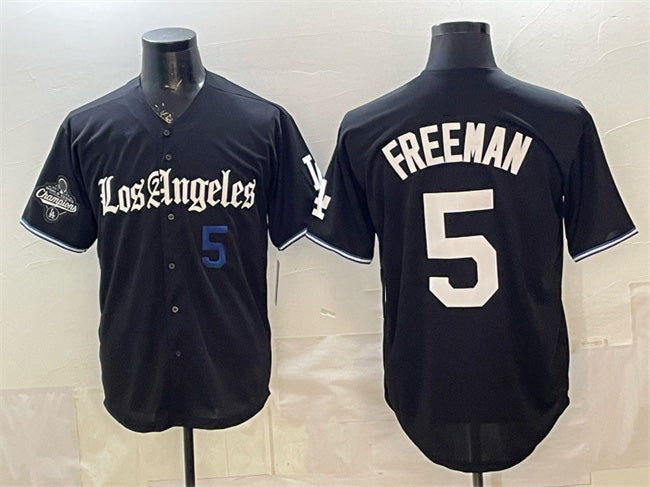 Los Angeles Dodgers #5 Freddie Freeman Black CONTON 2025 World Series Champions Patch 'Gothic Edition' Vapor Premier Limited Stitched Jersey