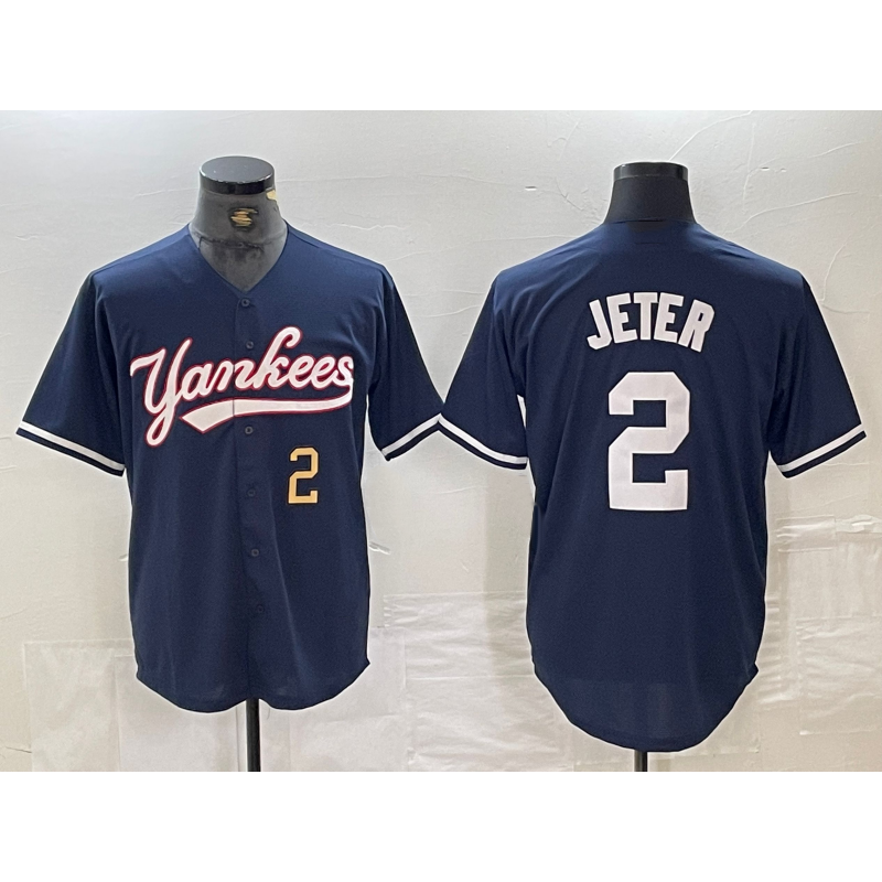 New York Yankees #2 Derek Jeter Number Navy CONTON Cool Base Stitched Jersey