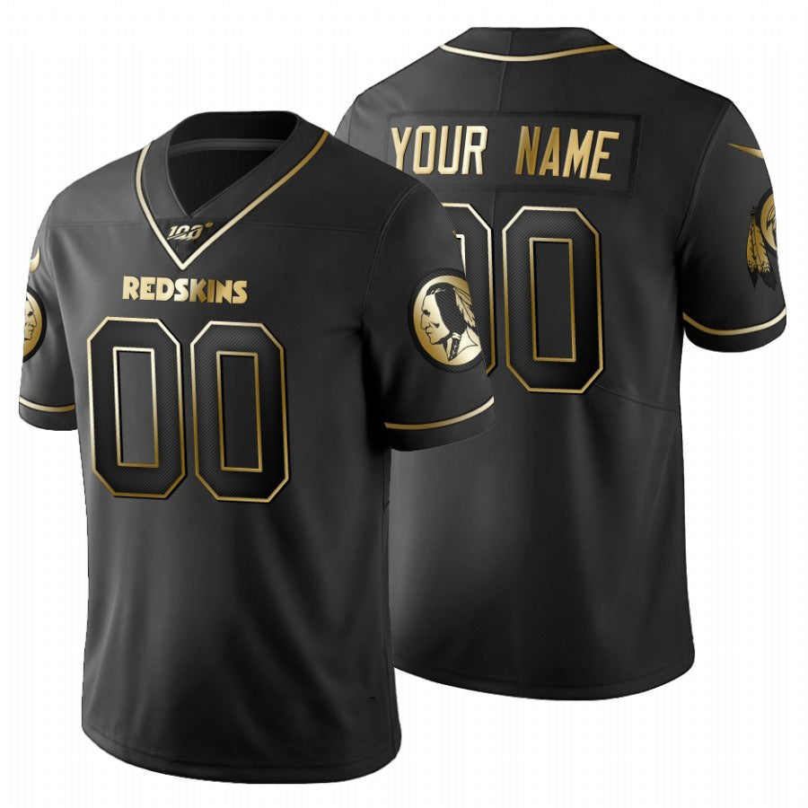 Custom W.Redskins Black Golden CONTON Limited 100 Jersey