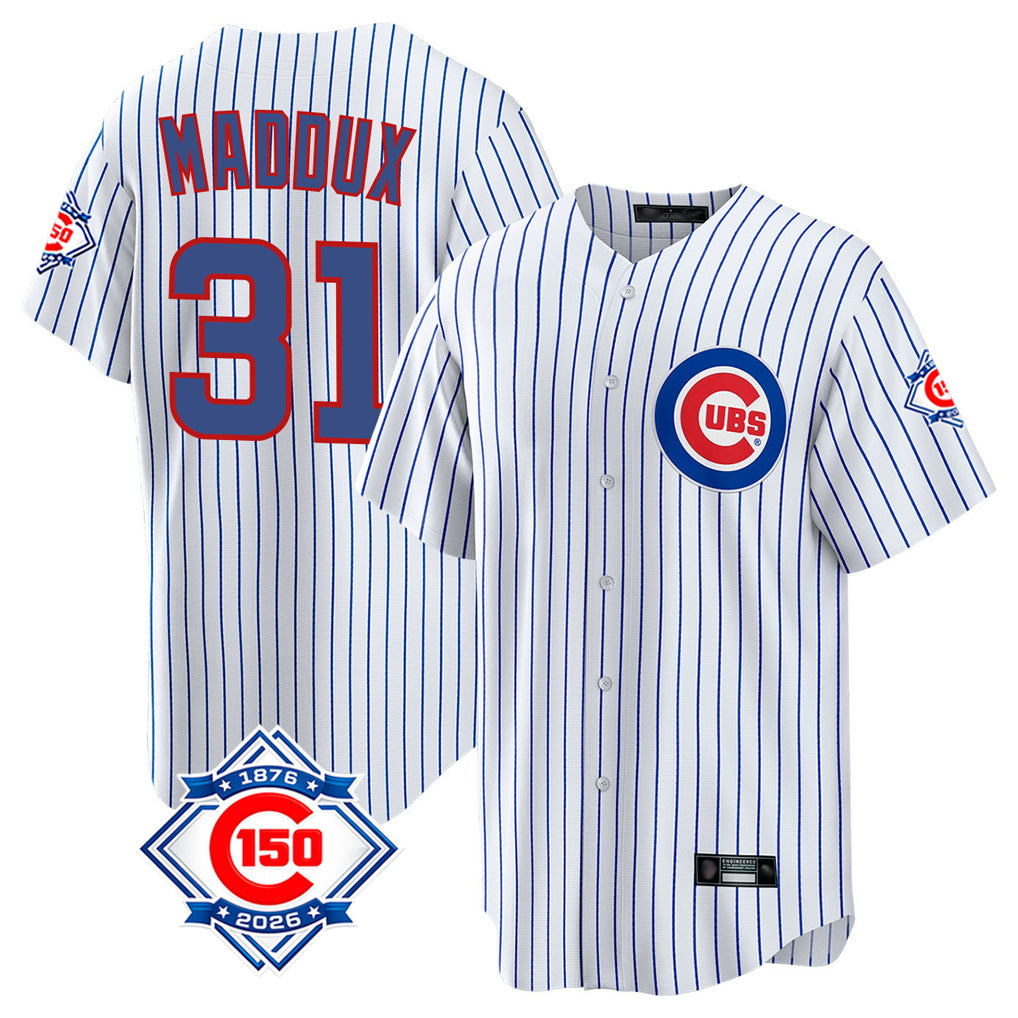 Chicago Cubs #31 Greg Maddux Player White CONTON 150th Anniversary Home Game Stitched Jerseys