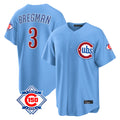 Chicago Cubs #3 Alex Bregman Player Light Blue CONTON 150th Anniversary Home Game Stitched Jerseys