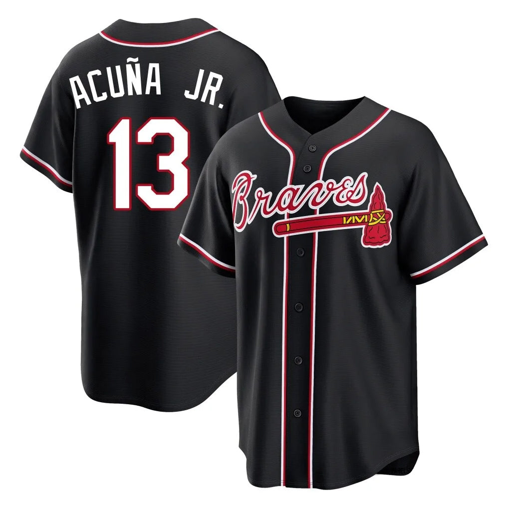 Atlanta Braves #13 Ronald Acuna Jr Player Black CONTON Fashion Out Game Stitched Jerseys