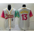 San Diego Padres #13 Manny Machado White CONTON NEW 2023 City Connect Cool Base Stitched Jersey 2
