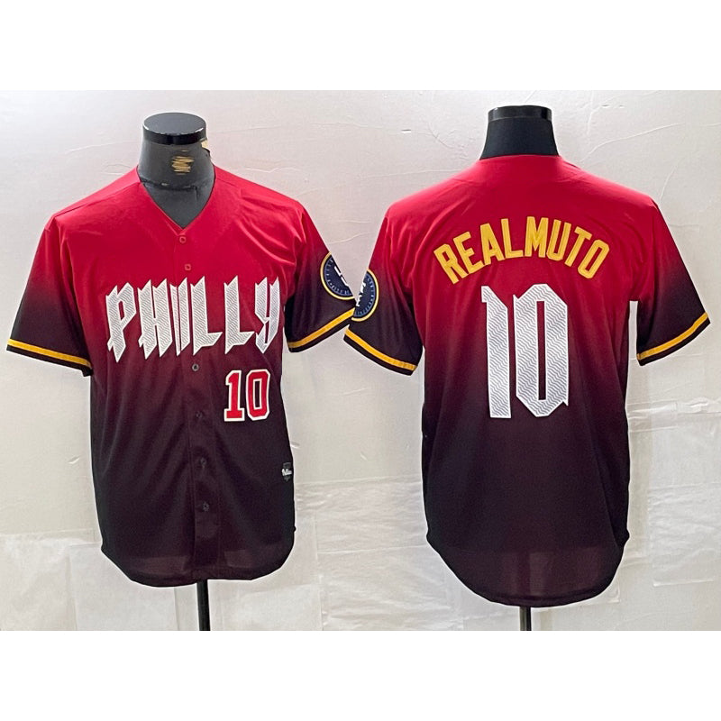 Philadelphia Phillies #10 JT Realmuto Red CONTON 2024 City Player Number Cool Base Jerseys
