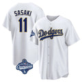 Los Angeles Dodgers #11 Roki Sasaki Player White Gold CONTON World Series Meet White 2026 Collection Stadium Game Stitched Jerseys