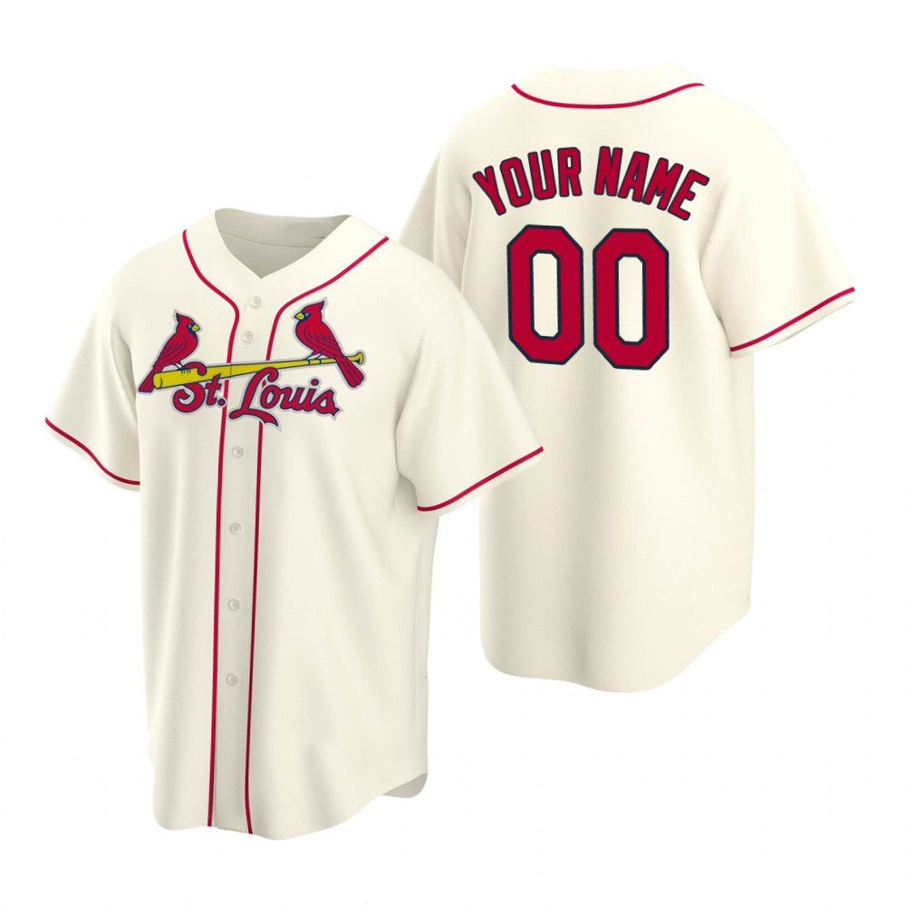 Custom St. Louis Cardinals Cream CONTON Stitched Cool Base Jersey