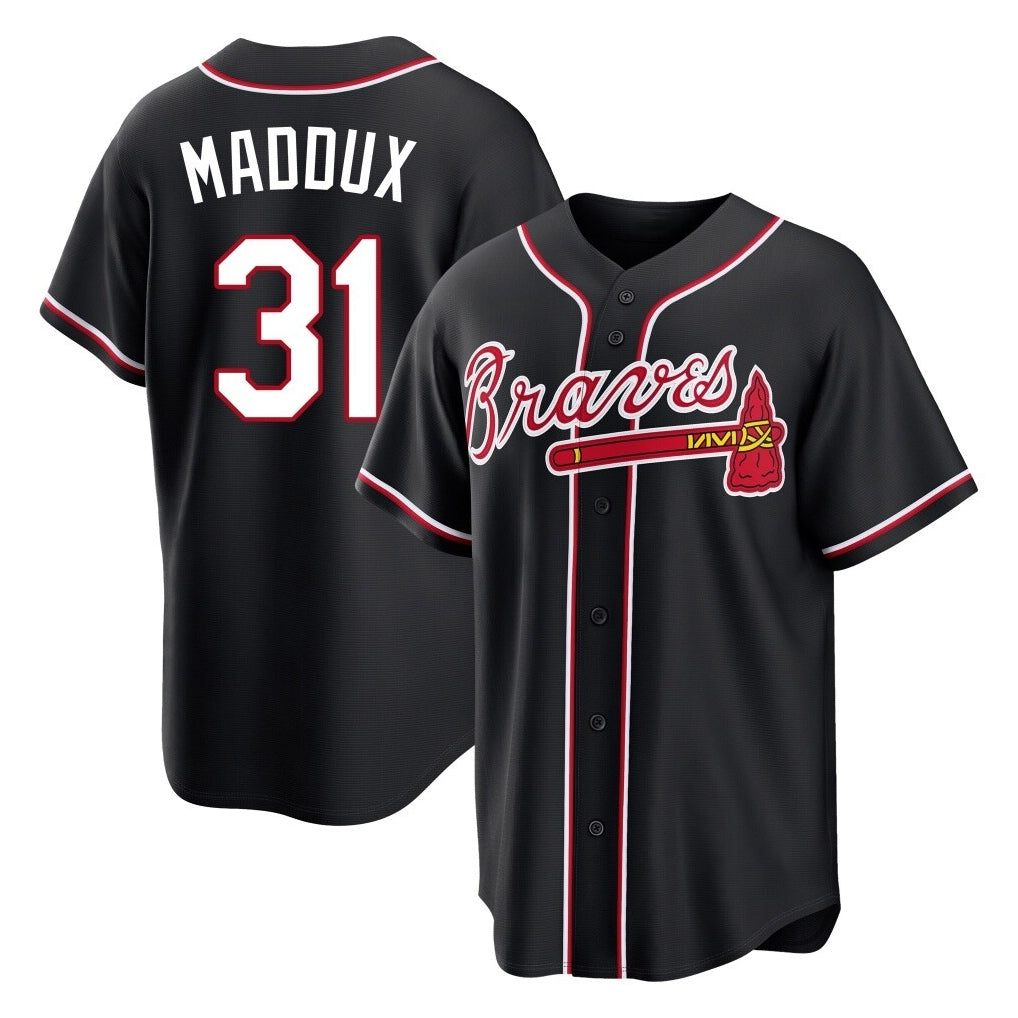 Atlanta Braves #31 Greg Maddux Player Black CONTON Fashion Out Game Stitched Jerseys