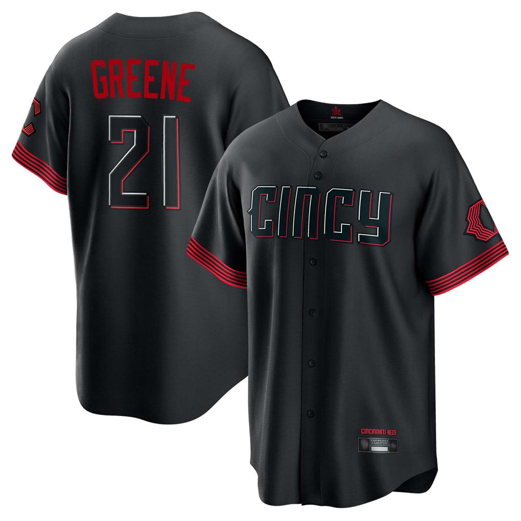 Cincinnati Reds #21 Hunter Greene Player Black CONTON City Connect Home Game Stitched Jerseys