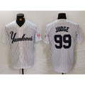 New York Yankees #99 Aaron Judge White CONTON Pinstripe Fashion Cool Base Jersey 3