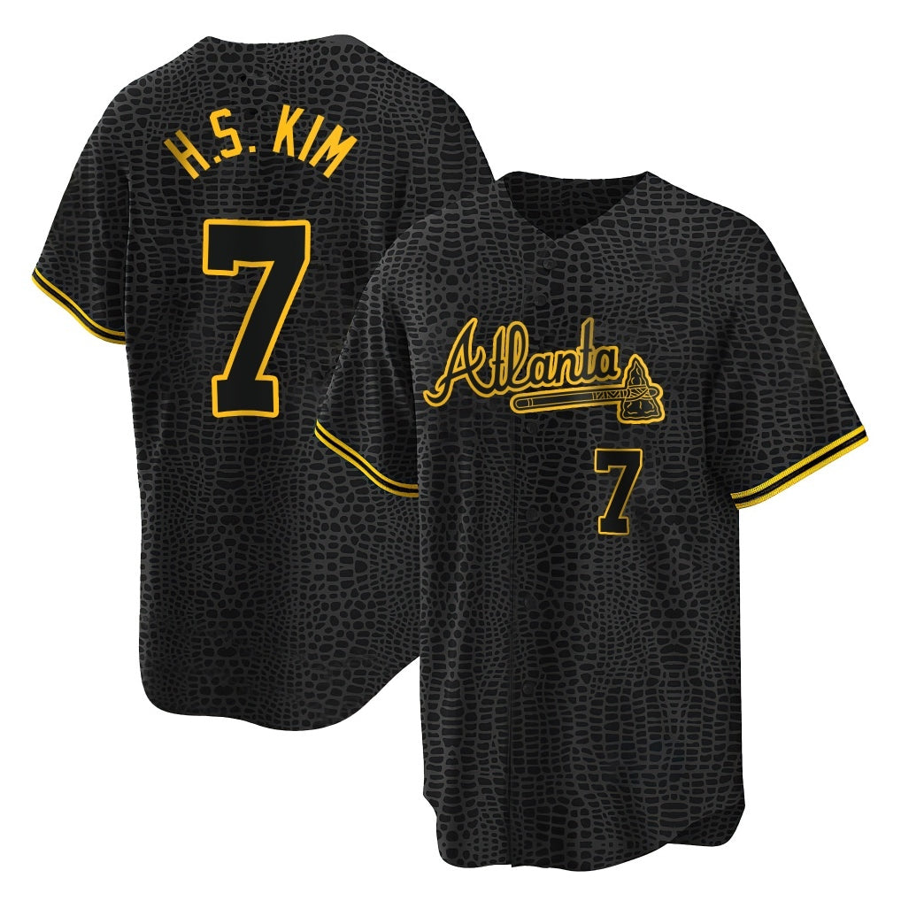 Atlanta Braves #7 Ha-Seong Kim Player Black CONTON Snake Skin City Home Game Stitched Jerseys