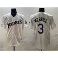 San Diego Padres #3 Jackson Merrill White CONTON Throwback With Patch Cool Base Stitched Jersey