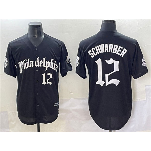Philadelphia Phillies #12 Kyle Schwarber Black CONTON Gothic Vapor Limited Stitched Jersey
