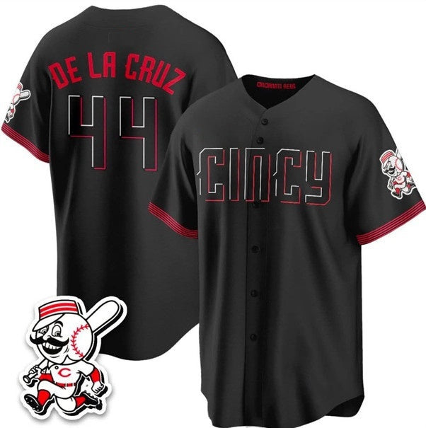 Cincinnati Reds #44 Elly De La Cruz Black CONTON City Connect With Patch Limited Stitched Jersey