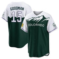 Colorado Rockies #15 Hunter Goodman Player Green CONTON City Connect Home Game Stitched Jerseys