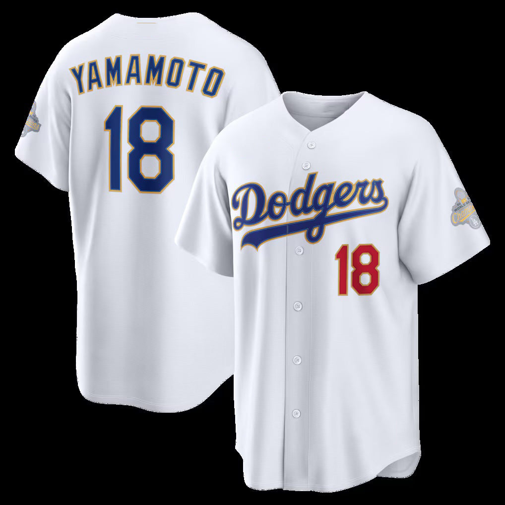 Los Angeles Dodgers #18 Yoshinobu Yamamoto White CONTON 2026 Gold Collection Stadium Jersey
