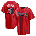 Atlanta Braves #31 Greg Maddux Player Red CONTON Home Game Stitched Jerseys