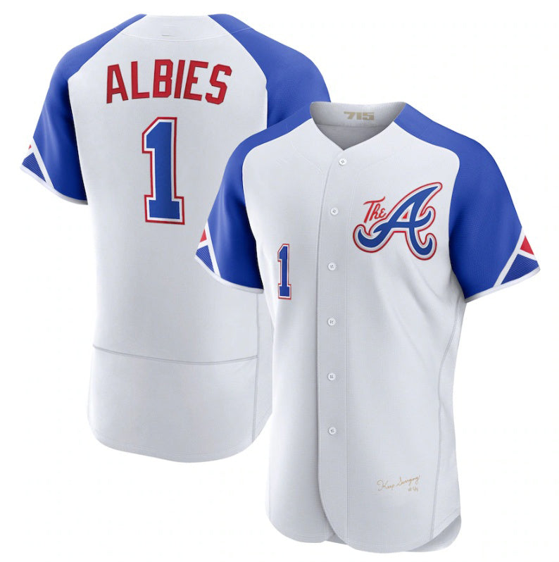 Atlanta Braves #1 Ozzie Albies White CONTON 2023 City Connect Flex Base Stitched Jersey