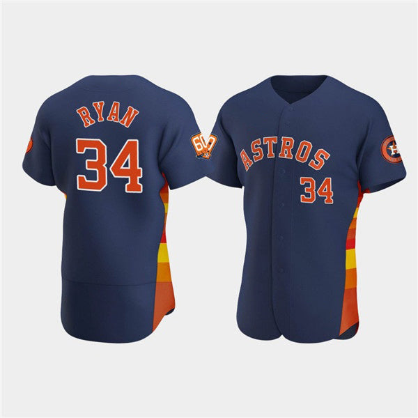 Houston Astros #34 Nolan Ryan Navy CONTON 60th Anniversary Flex Base Stitched Jersey