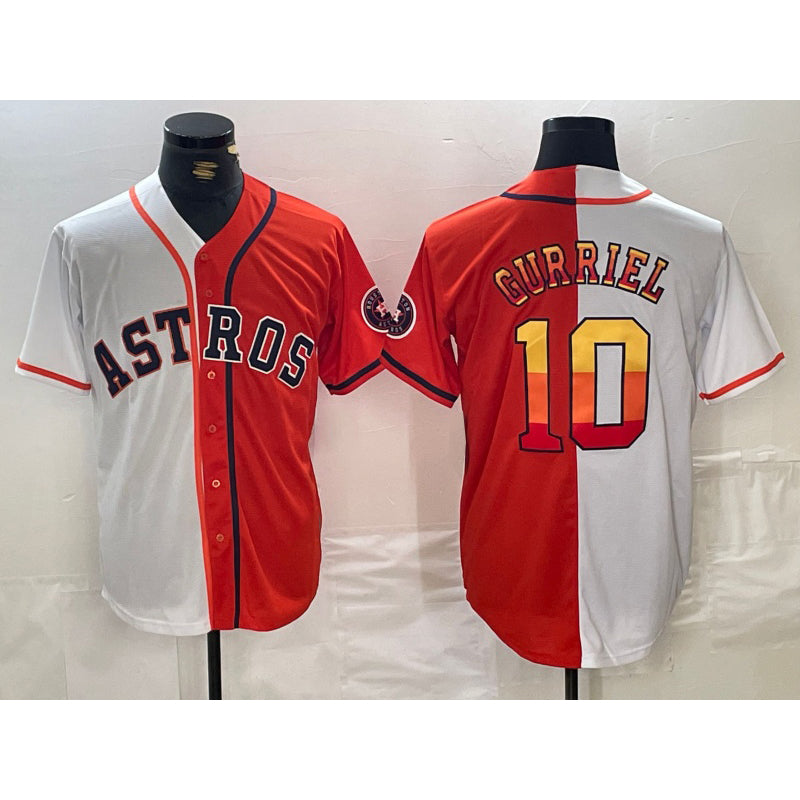 Houston Astros #10 Yuli Gurriel White Orange CONTON Split Stitched Jersey 2